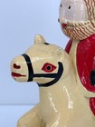 Antique Primitive Folk Art Hand Carved Hand Painted Santa On Rocking Horse 1940s