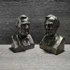 Vintage Abraham Lincoln Bust Bookends Pair Brass Finish President Portrait