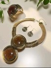 Unique 3-piece Statement Jewelry Set Dark Gold Bohemian Chunky Necklace Set