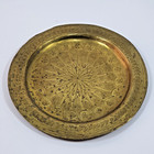 Rare Antique Moroccan Brass Plate Hand-engraved Moorish Metalware Fez Art 21cm