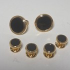 Vintage Pierre Cardin Black Onyx Gold Tone Tuxedo Cufflink   Stud Set Mcm Luxury
