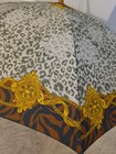 Vintage Animal Print Baroque Style Trim 36  Umbrella Curved Wood Handle