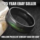 Black Tungsten Carbide Green Flowing Sand Wedding Band Ring