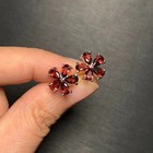 Natural Garnet Flower Stud Earrings 925 Sterling Silver Women Gemstone Earring