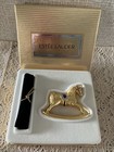 Vintage Estee Lauder Solid Perfume Compact White Linen Rocking Horse