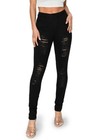 2luv Women Junior Stretchy Mid Rise 5 Pocket Ripped Destroyed Ripped Skinny