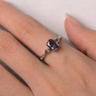 Alexandrite Ring Oval Cut June Birthstone Silver Engagement Ring For Women