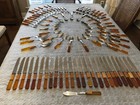 98 Pc Stainless Steel 2 Tone Butterscotch Bakelite  Amber Lucite Flatware Set 