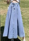 Womens Elastic High Waist A Line Denim Long Skirt Fashion Casual Jeans Dress