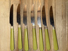 Vintage Avocado Green Stainless Steel Knives Lot Of 7 8  Long Mid Century Modern