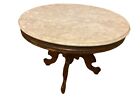 Beautiful Antique Victorian Oval Marble Top Parlor Center Table With Walnut Base