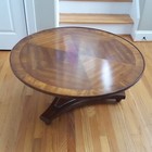 Vintage Midcentury Heritage Pedestal Table Walnut Veneer Tripod Base Stunning 