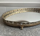Vtg Oval Mirrored Vanity Tray Ornate Gold Tone Frame 13   x9 1 2   