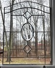 Vintage Brass   Clear Beveled Glass Panel Etched Window Cupboard Cabinet Door  b