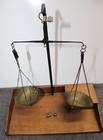 Antique Primitive Apothecary Travel Size Balance Beam Scale Made Of Brass   Wood