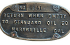 Standard Oil  Co Solid Brass  9   x4 3 4     Heavy Large Barrel Plaque  