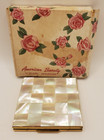 Vtg Elgin American White Mother Of Pearl Brass Makeup Compact