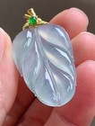 18k Yellow Gold Icy Leaf Jadeite Natural Grade A Jade Pendant 1019