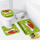 Christmas 4pcs Shower Curtain Set With Non-slip Mat toilet Lid Green-01
