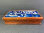 Vintage Mcm Mid-century Glass Colored Stones Enamel Top Wood Box 10x5x2 25   
