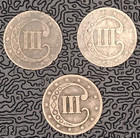 Lot Of 3 Trimes Us Silver Three Cent Pieces 1852  1853  185    nice Coins 