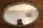 Vintage Gold Tone Ornate Oval Mirror Tray Vanity
