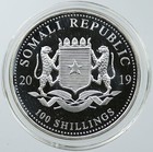 2019 Somalia Republic Elephant African Wildlife Proof Silver 100shl Coin I116556