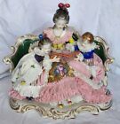 Rare Lg  German Volkstedt  Dresden Lace Figurine Mother   Children Outstanding
