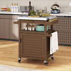 Brown Solid Wood Grill Cart Movable Patiotable W lockable Wheels Outdoor Cart