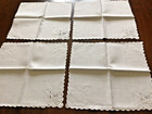 12 Vintage White On White Flower Basket Embroidered Linen Cocktail Napkins Set
