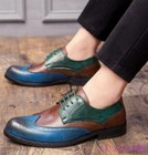 Color Stitching Men Dress Lace Up Carving Brogue Wing Tip Business Wedding Shoes