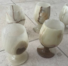 Goblets Onyx Marble Stone Set Of 6     Hand-carved 5  Tall  Natural Marble New-vtg