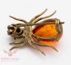 Solid Brass Amber Spider Brooch Ironwork