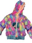 L xl J Valentine Neon Tie Dye Rainbow Fur Hoodie Zip Up Heart Made In Usa Rave