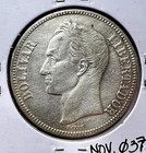 Venezuela 1921 Silver 5 Bolivares Coin 90  Crown Size Bullion Key  