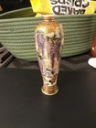 Japanese Ryokuzan Satsuma Vase Hand Painted Wisteria Flowers Cross In Circle