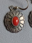 Vintage Navajo Coral Sterling Silver Drop Dangle Earrings Signed Alv