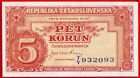 Czechoslovakia 5 Korun Nd 1945 P 59 Unc Free Shipping From 100 