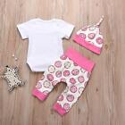 3pcs Newborn Kids Baby Boy Girl Top Romper Pants Hat Outfit Set Clothing