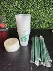 Set Of 5 Mini Starbucks Kids Cups With Green Straws - 16oz Mini Cups