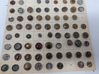 Huge Antique Victorian Button Card Lot - Glass Inset  Champlev   Enamel  Metal