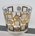 Vintage Mcm Mid Century Glass Ice Bucket Gold   White Design
