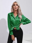 Women s Leopard Satin Blouse Long Sleeve Casual Loose Button Down Shirt Ol Tops