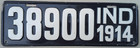 Indiana 1914 License Plate    excellent    