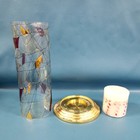 Partylite Calypso Pillar Candle Holder Brass Base Mosaic stained Glass Cylinder 