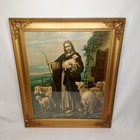 Antique Ornate Gold Framed Lithograph Jesus Christ The Good Shepherd 1920s