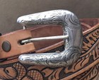 Western Silversmiths Sterling Silver Ranger Belt Buckle Keeper   Sz 34 Belt Set