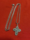 2 Cross 4way  Christian Catholic Medal Necklace With Chain  Silver  Plated Italy