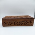 Vintage Handcarved Wooden Tissue Holder Box W  Lid India Decorative Leaves   Lh5