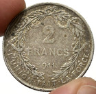 1911 Belgium Silver 2 Francs French Text Coin